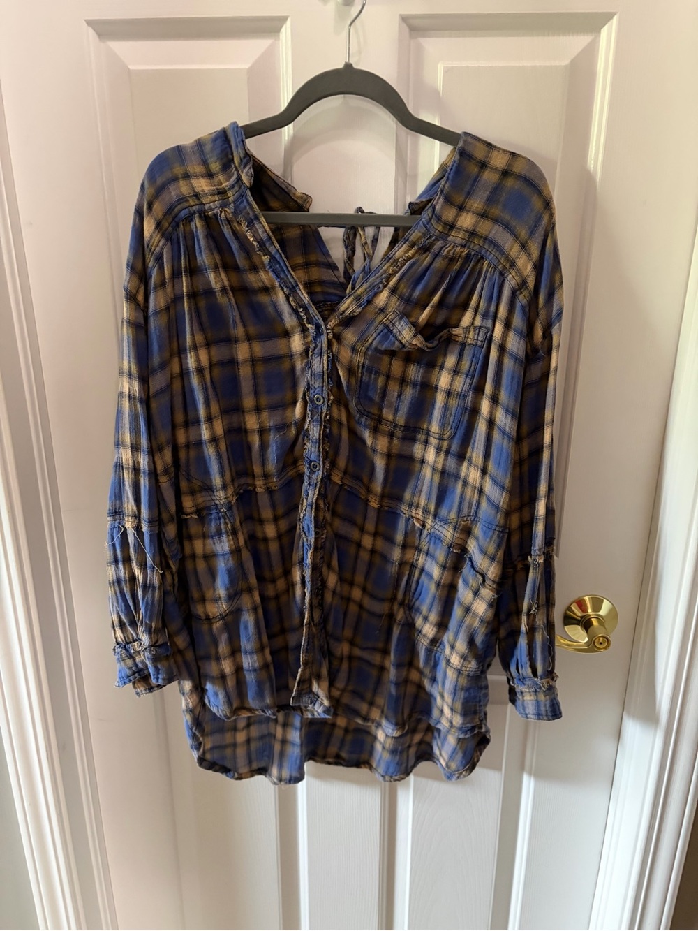 We The Free Blue and Brown Plaid Button-Down Tunic size medium